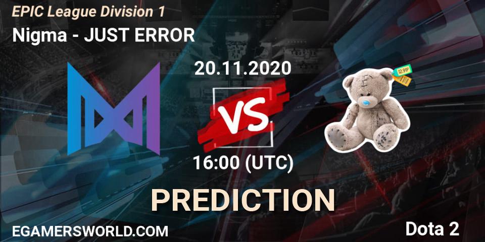 Nigma проти JUST ERROR: Поради щодо ставок, прогнози на матчі. 20.11.2020 at 16:02. Dota 2, EPIC League Division 1