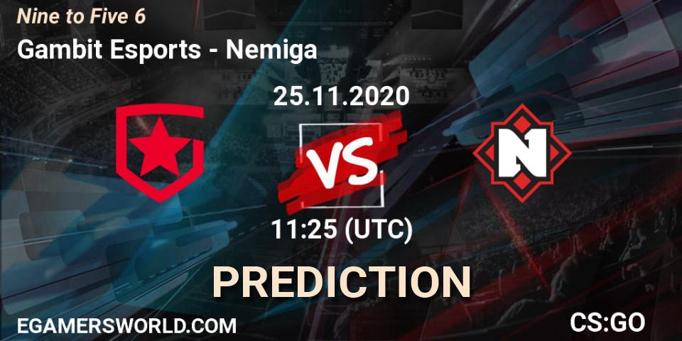 Gambit Esports проти Nemiga: Поради щодо ставок, прогнози на матчі. 25.11.2020 at 11:25. Counter-Strike (CS2), Nine to Five 6