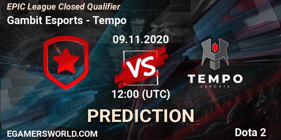 Gambit Esports проти Tempo: Поради щодо ставок, прогнози на матчі. 09.11.2020 at 12:43. Dota 2, EPIC League Closed Qualifier