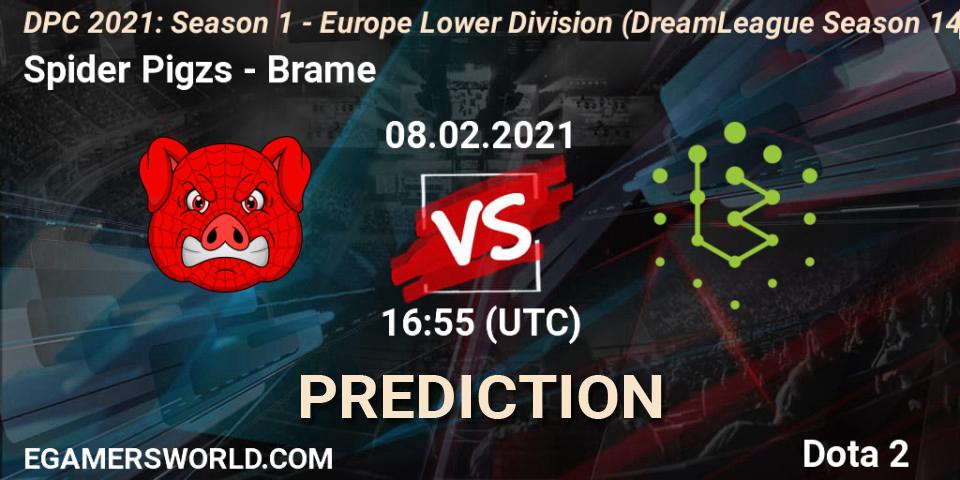 Spider Pigzs проти Brame: Поради щодо ставок, прогнози на матчі. 08.02.2021 at 17:09. Dota 2, DPC 2021: Season 1 - Europe Lower Division (DreamLeague Season 14)