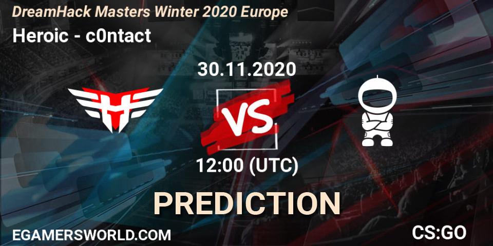 Heroic проти c0ntact: Поради щодо ставок, прогнози на матчі. 30.11.2020 at 12:00. Counter-Strike (CS2), DreamHack Masters Winter 2020 Europe