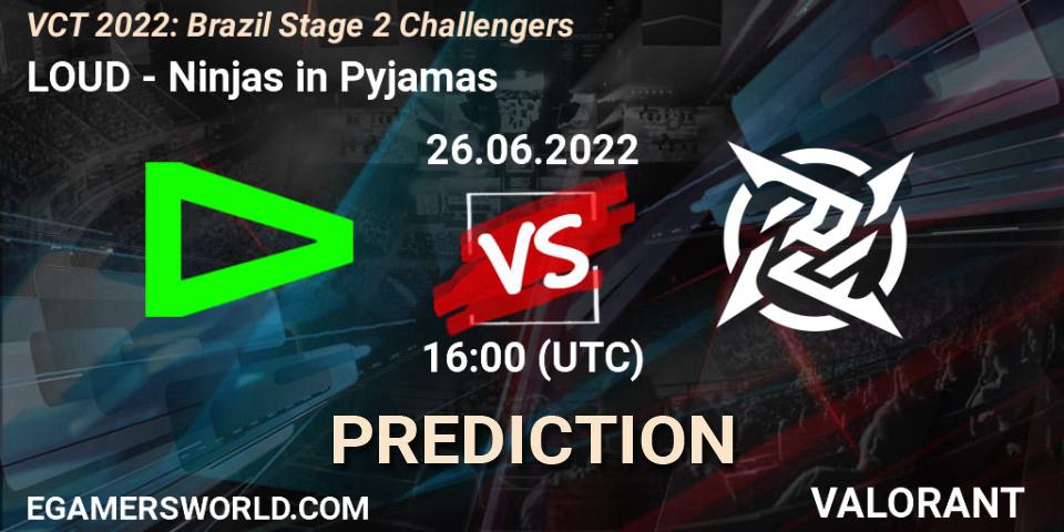 LOUD проти Ninjas in Pyjamas: Поради щодо ставок, прогнози на матчі. 26.06.2022 at 16:15. VALORANT, VCT 2022: Brazil Stage 2 Challengers