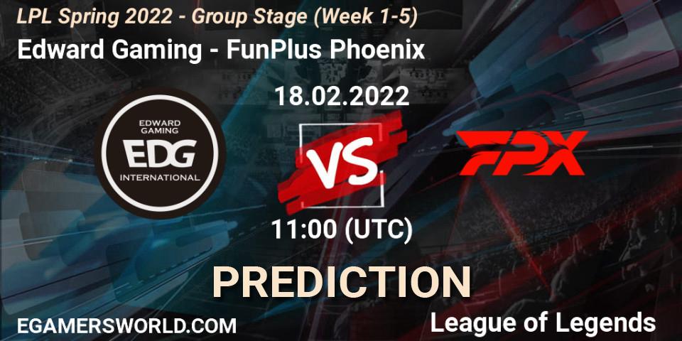 Edward Gaming проти FunPlus Phoenix: Поради щодо ставок, прогнози на матчі. 18.02.2022 at 12:25. LoL, LPL Spring 2022 - Group Stage (Week 1-5)