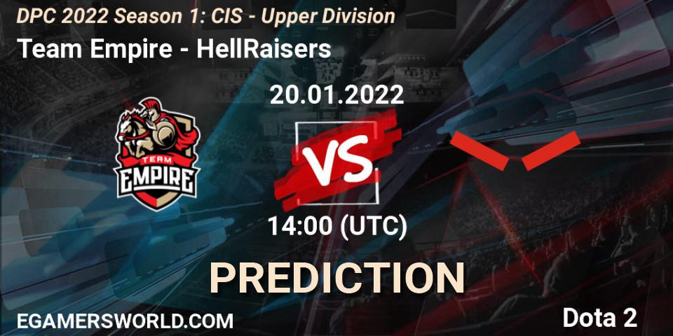 Team Empire проти HellRaisers: Поради щодо ставок, прогнози на матчі. 20.01.2022 at 14:00. Dota 2, DPC 2022 Season 1: CIS - Upper Division