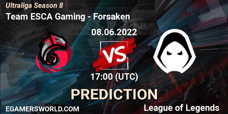 Team ESCA Gaming проти Forsaken: Поради щодо ставок, прогнози на матчі. 08.06.2022 at 17:10. LoL, Ultraliga Season 8