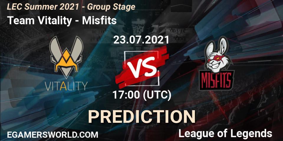 Team Vitality проти Misfits: Поради щодо ставок, прогнози на матчі. 23.07.2021 at 17:00. LoL, LEC Summer 2021 - Group Stage