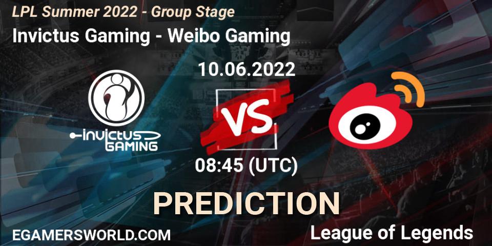 Invictus Gaming проти Weibo Gaming: Поради щодо ставок, прогнози на матчі. 10.06.2022 at 08:45. LoL, LPL Summer 2022 - Group Stage