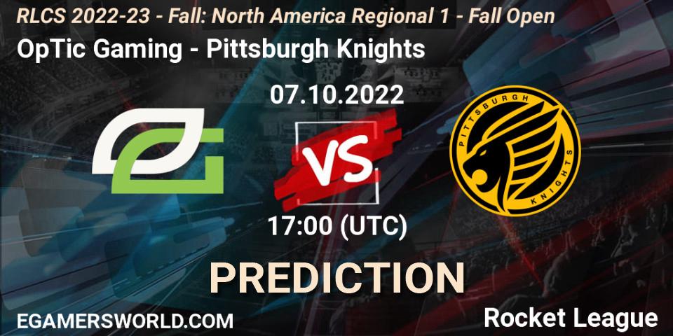 OpTic Gaming проти Pittsburgh Knights: Поради щодо ставок, прогнози на матчі. 07.10.2022 at 17:00. Rocket League, RLCS 2022-23 - Fall: North America Regional 1 - Fall Open