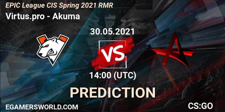 Virtus.pro проти Akuma: Поради щодо ставок, прогнози на матчі. 30.05.2021 at 14:00. Counter-Strike (CS2), EPIC League CIS Spring 2021 RMR