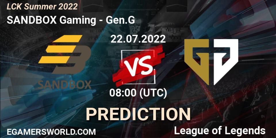 SANDBOX Gaming проти Gen.G: Поради щодо ставок, прогнози на матчі. 22.07.2022 at 08:00. LoL, LCK Summer 2022
