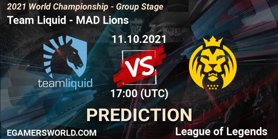 Team Liquid проти MAD Lions: Поради щодо ставок, прогнози на матчі. 11.10.2021 at 17:00. LoL, 2021 World Championship - Group Stage