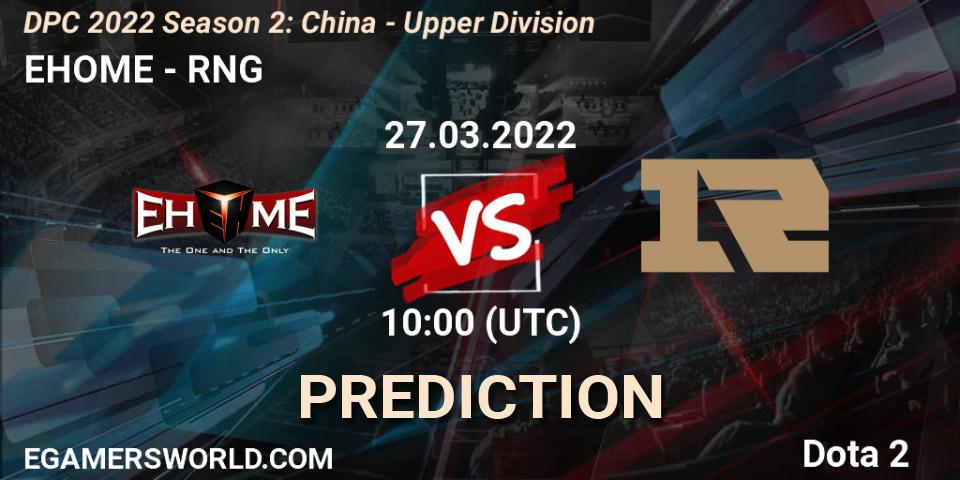 EHOME проти RNG: Поради щодо ставок, прогнози на матчі. 27.03.2022 at 09:58. Dota 2, DPC 2021/2022 Tour 2 (Season 2): China Division I (Upper)