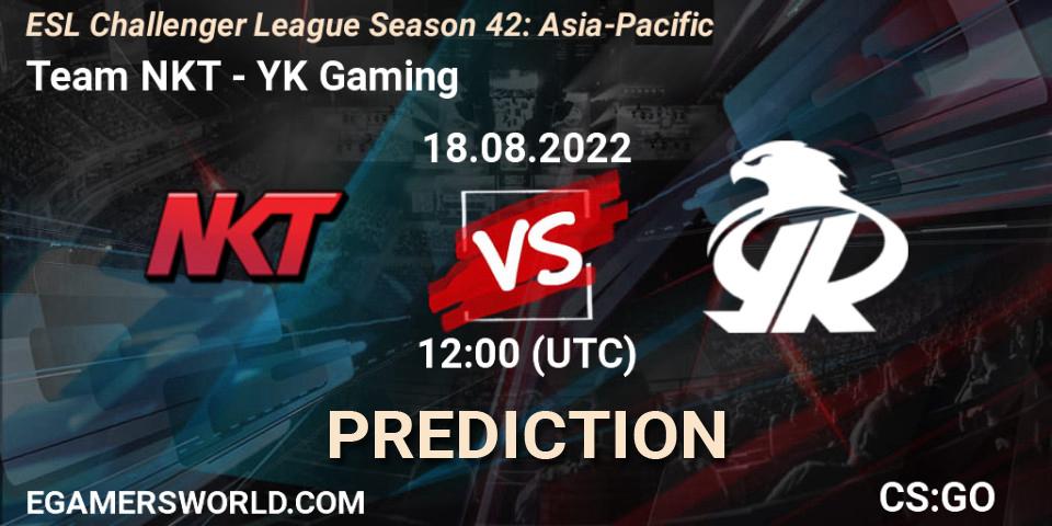 Team NKT проти YK Gaming: Поради щодо ставок, прогнози на матчі. 18.08.2022 at 12:00. Counter-Strike (CS2), ESL Challenger League Season 42: Asia-Pacific