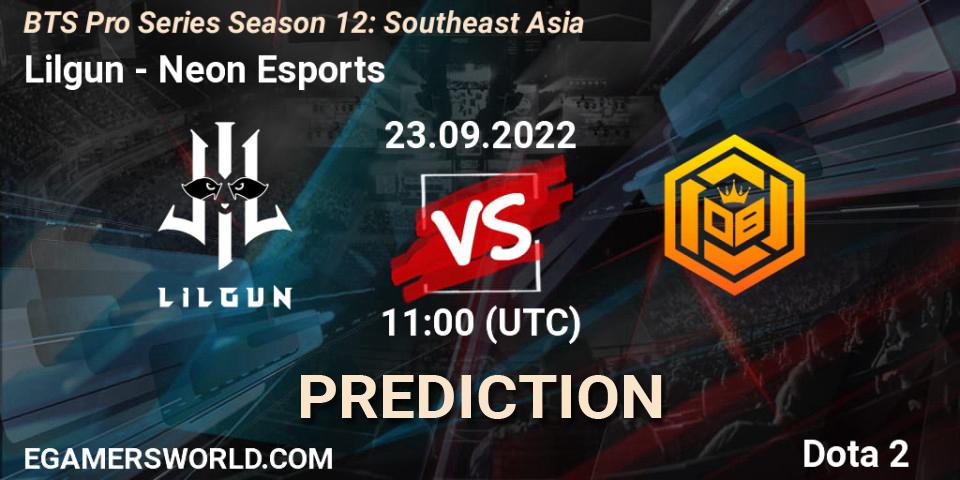 Lilgun проти Neon Esports: Поради щодо ставок, прогнози на матчі. 23.09.2022 at 10:57. Dota 2, BTS Pro Series Season 12: Southeast Asia