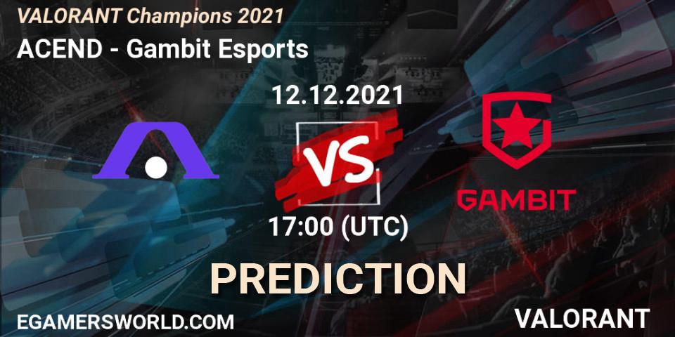 ACEND проти Gambit Esports: Поради щодо ставок, прогнози на матчі. 12.12.2021 at 17:30. VALORANT, VALORANT Champions 2021