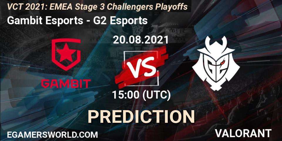 Gambit Esports проти G2 Esports: Поради щодо ставок, прогнози на матчі. 20.08.2021 at 15:00. VALORANT, VCT 2021: EMEA Stage 3 Challengers Playoffs