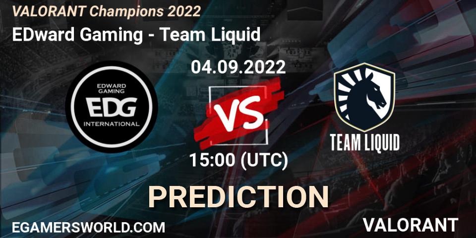 EDward Gaming проти Team Liquid: Поради щодо ставок, прогнози на матчі. 04.09.2022 at 15:45. VALORANT, VALORANT Champions 2022
