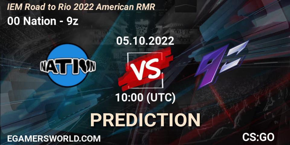 00 Nation проти 9z: Поради щодо ставок, прогнози на матчі. 05.10.2022 at 12:35. Counter-Strike (CS2), IEM Road to Rio 2022 American RMR