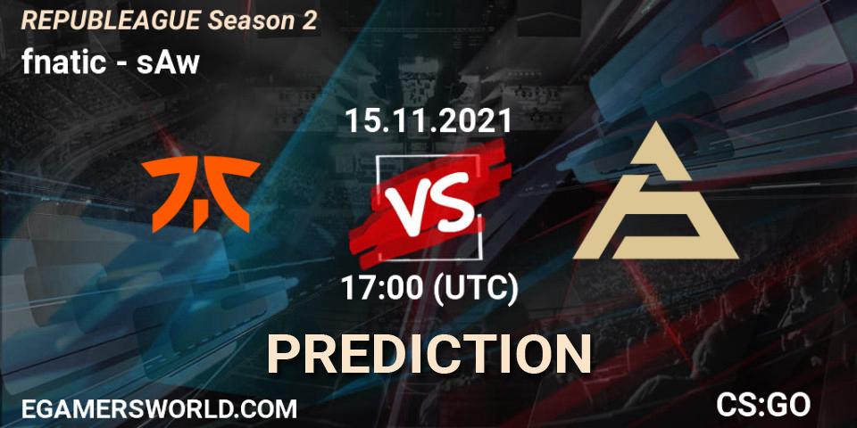 fnatic проти sAw: Поради щодо ставок, прогнози на матчі. 15.11.2021 at 18:00. Counter-Strike (CS2), REPUBLEAGUE Season 2