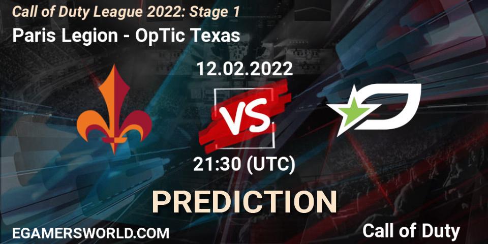Paris Legion проти OpTic Texas: Поради щодо ставок, прогнози на матчі. 12.02.2022 at 21:30. Call of Duty, Call of Duty League 2022: Stage 1