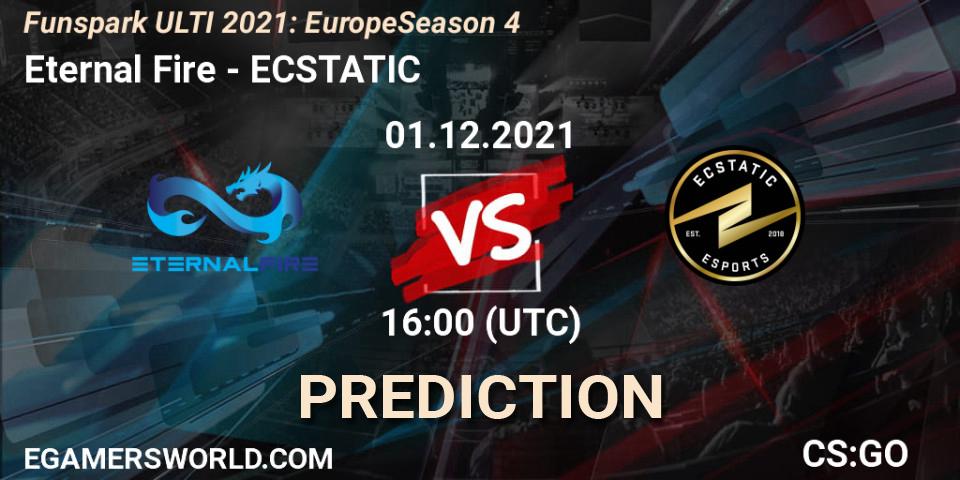 Eternal Fire проти ECSTATIC: Поради щодо ставок, прогнози на матчі. 01.12.2021 at 11:00. Counter-Strike (CS2), Funspark ULTI 2021: Europe Season 4