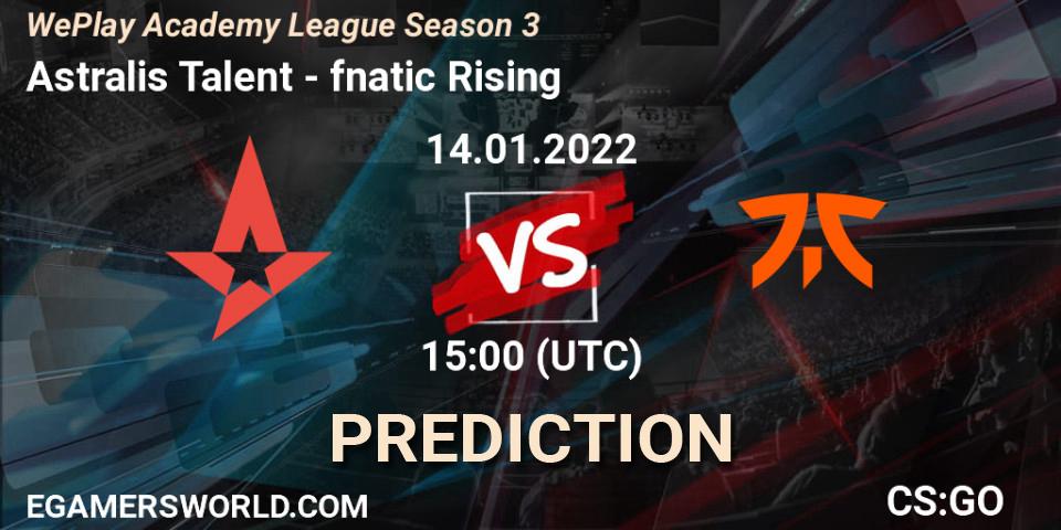 Astralis Talent проти fnatic Rising: Поради щодо ставок, прогнози на матчі. 14.01.2022 at 15:00. Counter-Strike (CS2), WePlay Academy League Season 3