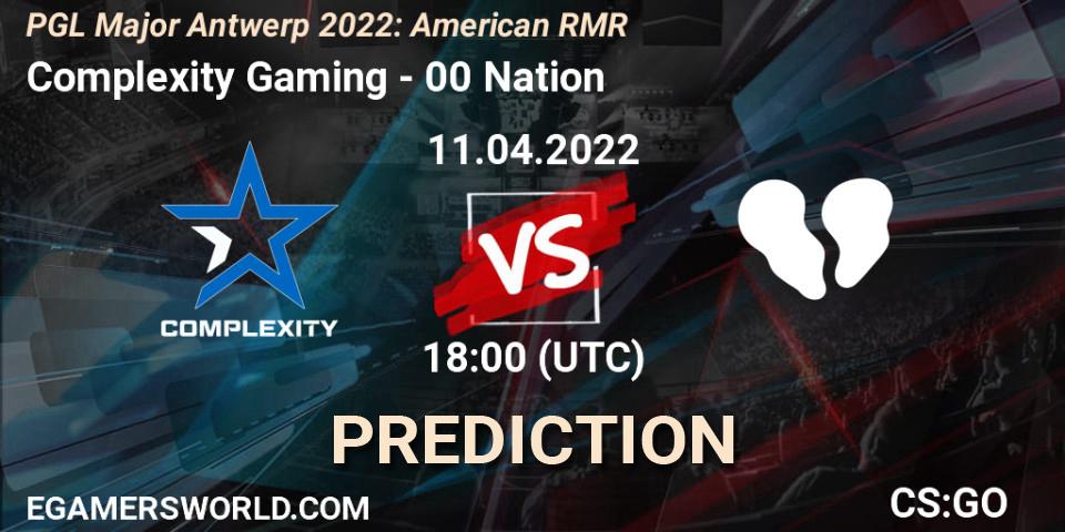 Complexity Gaming проти 00 Nation: Поради щодо ставок, прогнози на матчі. 11.04.2022 at 18:10. Counter-Strike (CS2), PGL Major Antwerp 2022: American RMR