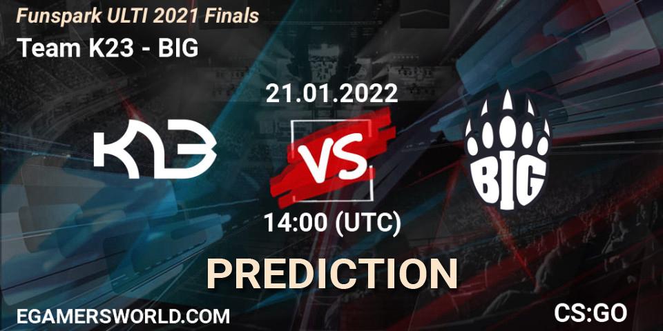 Team K23 проти BIG: Поради щодо ставок, прогнози на матчі. 21.01.2022 at 14:25. Counter-Strike (CS2), Funspark ULTI 2021 Finals