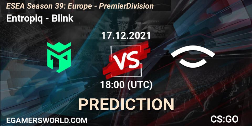 Entropiq проти Blink: Поради щодо ставок, прогнози на матчі. 17.12.2021 at 18:00. Counter-Strike (CS2), ESEA Season 39: Europe - Premier Division