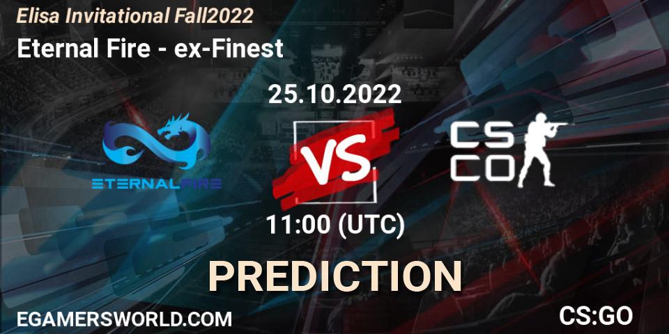Eternal Fire проти ex-Finest: Поради щодо ставок, прогнози на матчі. 25.10.2022 at 11:00. Counter-Strike (CS2), Elisa Invitational Fall 2022