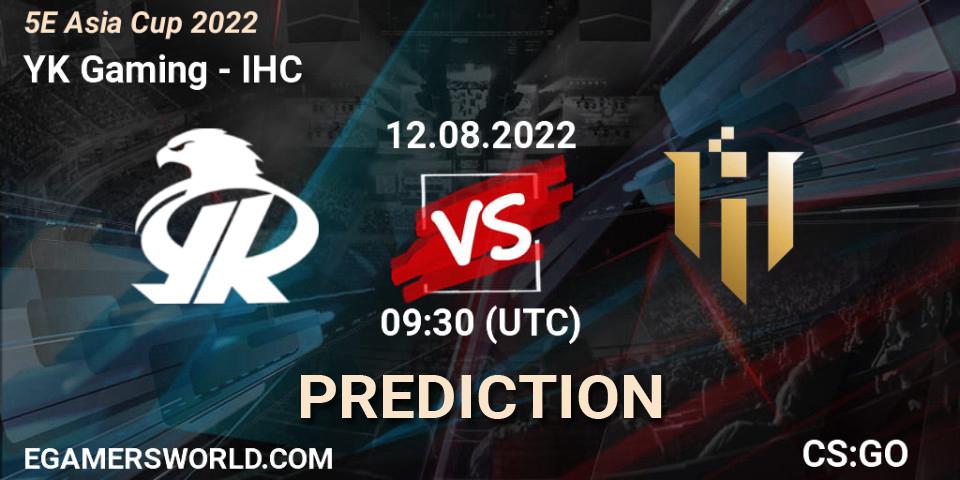 YK Gaming проти IHC: Поради щодо ставок, прогнози на матчі. 12.08.2022 at 09:30. Counter-Strike (CS2), 5E Asia Cup 2022