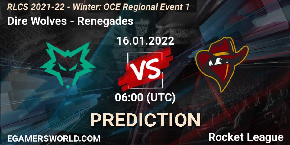 Dire Wolves проти Renegades: Поради щодо ставок, прогнози на матчі. 16.01.2022 at 06:00. Rocket League, RLCS 2021-22 - Winter: OCE Regional Event 1