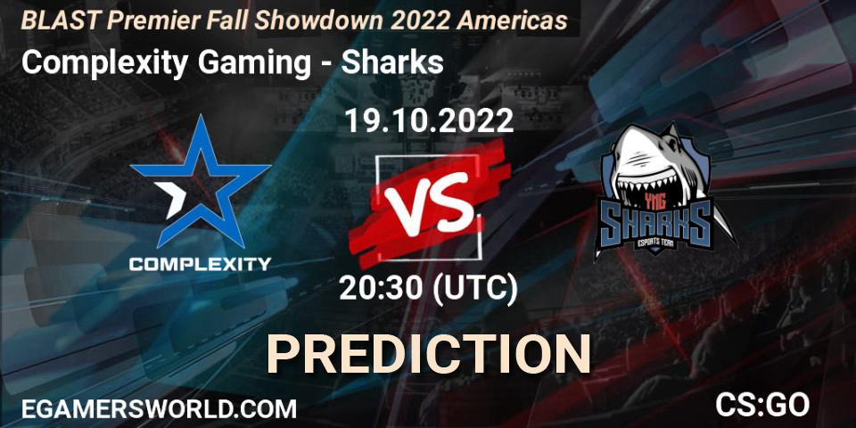 Complexity Gaming проти Sharks: Поради щодо ставок, прогнози на матчі. 19.10.2022 at 22:00. Counter-Strike (CS2), BLAST Premier Fall Showdown 2022 Americas
