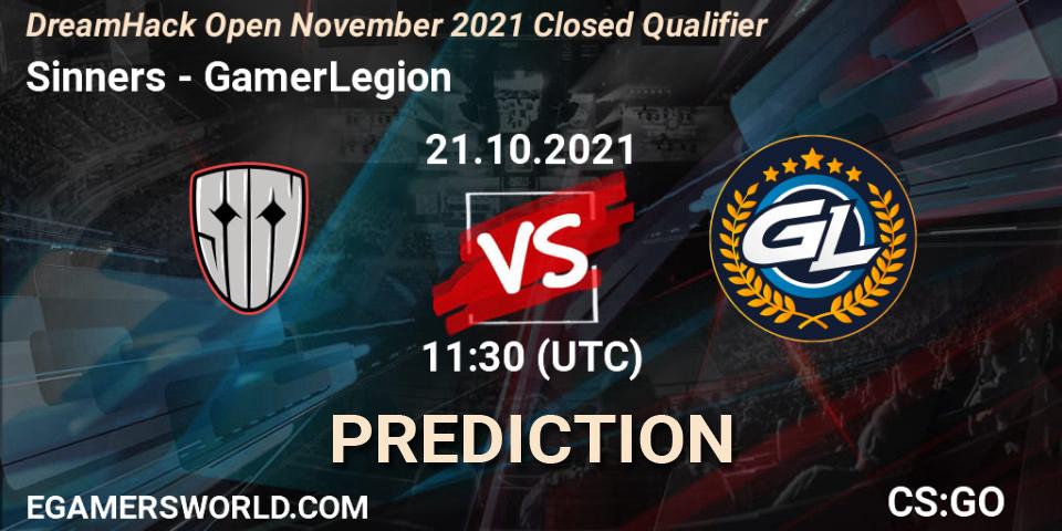Sinners проти GamerLegion: Поради щодо ставок, прогнози на матчі. 21.10.2021 at 11:30. Counter-Strike (CS2), DreamHack Open November 2021 Closed Qualifier