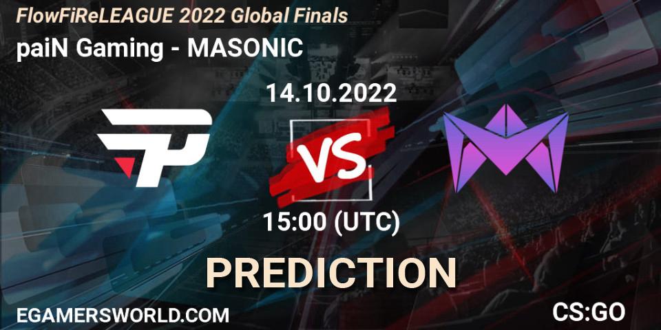 paiN Gaming проти MASONIC: Поради щодо ставок, прогнози на матчі. 14.10.2022 at 15:00. Counter-Strike (CS2), FlowFiReLEAGUE 2022 Global Finals