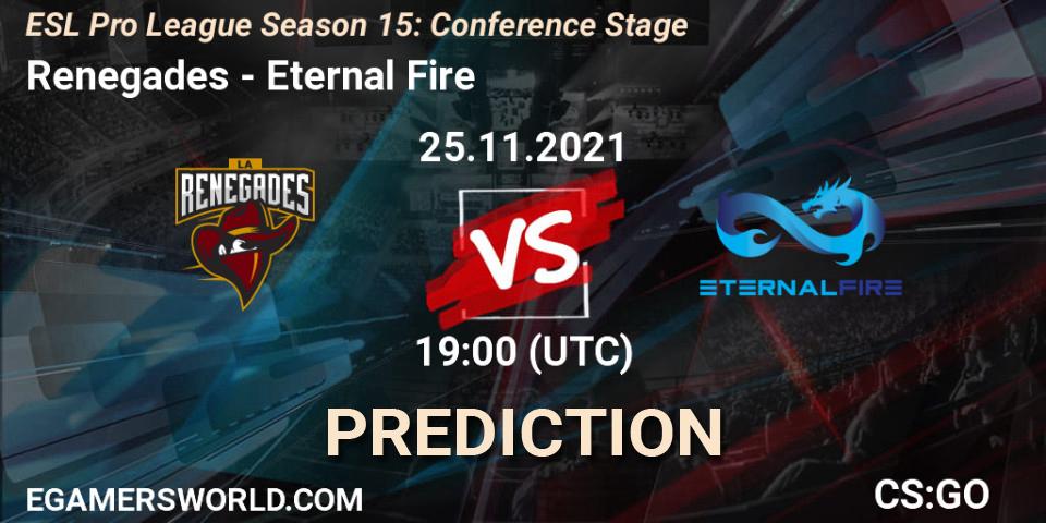 Renegades проти Eternal Fire: Поради щодо ставок, прогнози на матчі. 25.11.2021 at 19:10. Counter-Strike (CS2), ESL Pro League Season 15: Conference Stage