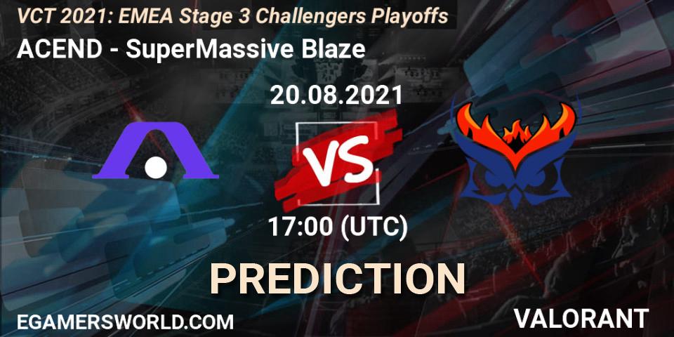 ACEND проти SuperMassive Blaze: Поради щодо ставок, прогнози на матчі. 20.08.2021 at 18:25. VALORANT, VCT 2021: EMEA Stage 3 Challengers Playoffs