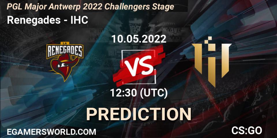 Renegades проти IHC: Поради щодо ставок, прогнози на матчі. 10.05.2022 at 12:50. Counter-Strike (CS2), PGL Major Antwerp 2022 Challengers Stage