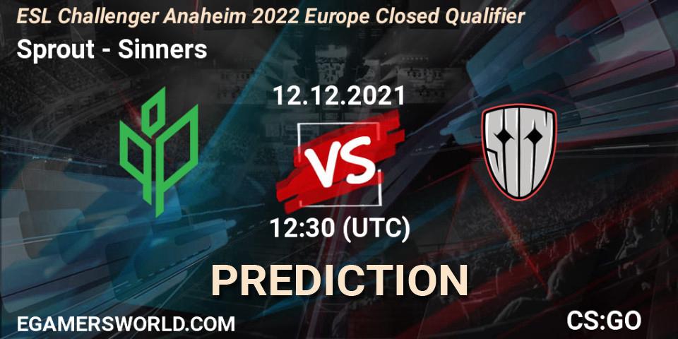 Sprout проти Sinners: Поради щодо ставок, прогнози на матчі. 12.12.2021 at 11:30. Counter-Strike (CS2), ESL Challenger Anaheim 2022 Europe Closed Qualifier