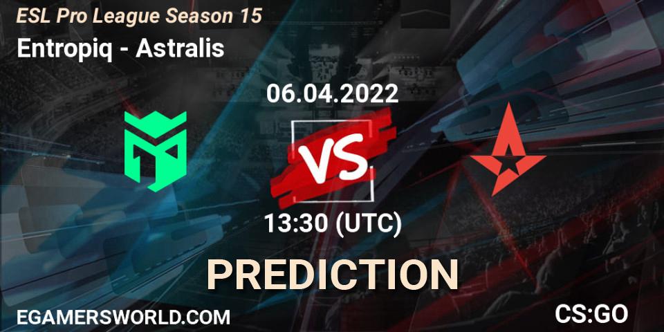 Entropiq проти Astralis: Поради щодо ставок, прогнози на матчі. 06.04.2022 at 13:30. Counter-Strike (CS2), ESL Pro League Season 15