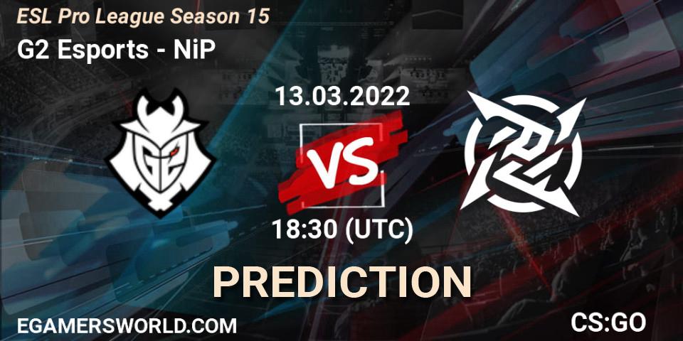 G2 Esports проти NiP: Поради щодо ставок, прогнози на матчі. 13.03.2022 at 18:30. Counter-Strike (CS2), ESL Pro League Season 15