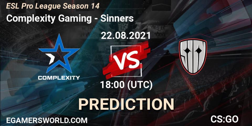 Complexity Gaming проти Sinners: Поради щодо ставок, прогнози на матчі. 22.08.2021 at 18:40. Counter-Strike (CS2), ESL Pro League Season 14