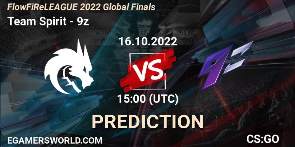 Team Spirit проти 9z: Поради щодо ставок, прогнози на матчі. 16.10.2022 at 16:20. Counter-Strike (CS2), FlowFiReLEAGUE 2022 Global Finals
