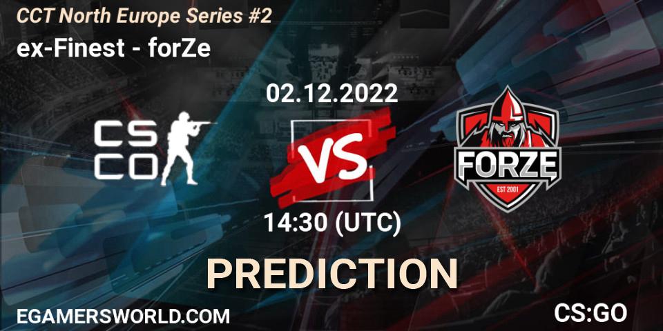 ex-Finest проти forZe: Поради щодо ставок, прогнози на матчі. 02.12.2022 at 14:30. Counter-Strike (CS2), CCT North Europe Series #2