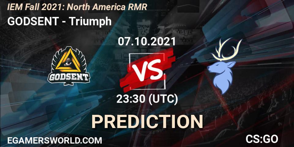 GODSENT проти Triumph: Поради щодо ставок, прогнози на матчі. 07.10.2021 at 23:30. Counter-Strike (CS2), IEM Fall 2021: North America RMR