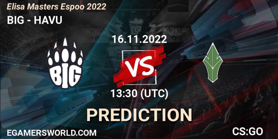 BIG проти HAVU: Поради щодо ставок, прогнози на матчі. 16.11.2022 at 14:30. Counter-Strike (CS2), Elisa Masters Espoo 2022