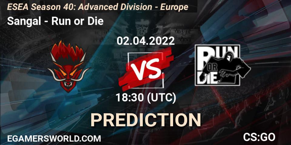 Sangal проти Run or Die: Поради щодо ставок, прогнози на матчі. 02.04.2022 at 18:15. Counter-Strike (CS2), ESEA Season 40: Advanced Division - Europe