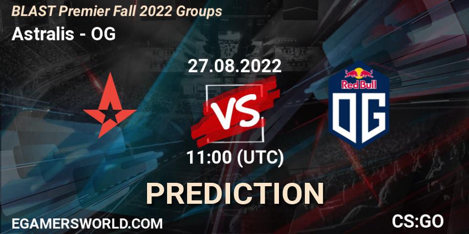 Astralis проти OG: Поради щодо ставок, прогнози на матчі. 27.08.2022 at 11:00. Counter-Strike (CS2), BLAST Premier Fall 2022 Groups