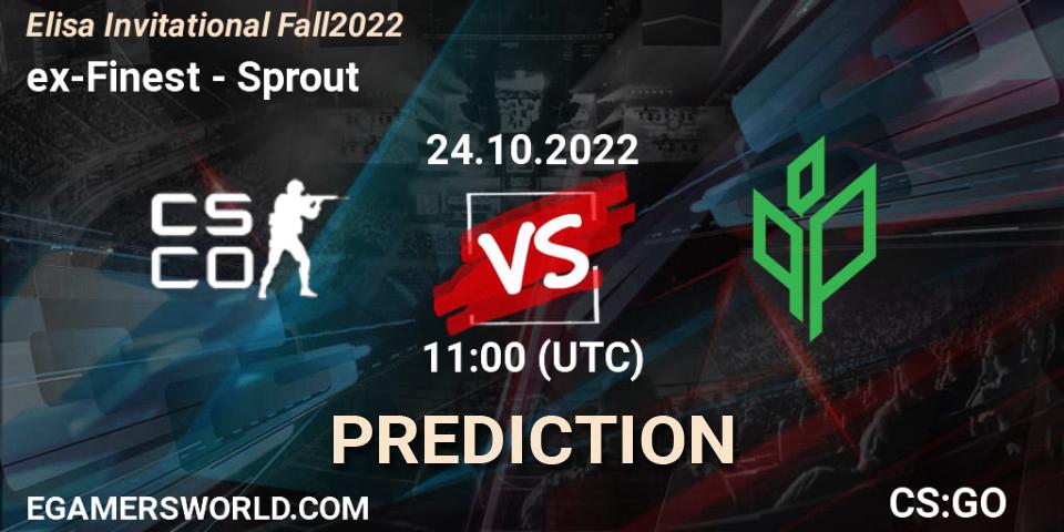 ex-Finest проти Sprout: Поради щодо ставок, прогнози на матчі. 24.10.2022 at 11:00. Counter-Strike (CS2), Elisa Invitational Fall 2022