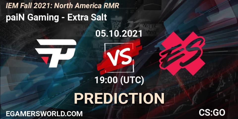paiN Gaming проти Extra Salt: Поради щодо ставок, прогнози на матчі. 05.10.2021 at 19:00. Counter-Strike (CS2), IEM Fall 2021: North America RMR